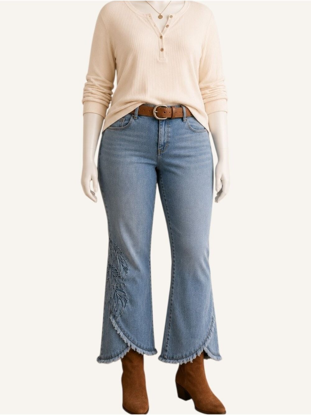 Charlie B Embroidered Tulip Hem Bootcut Jeans Size 18 NWT